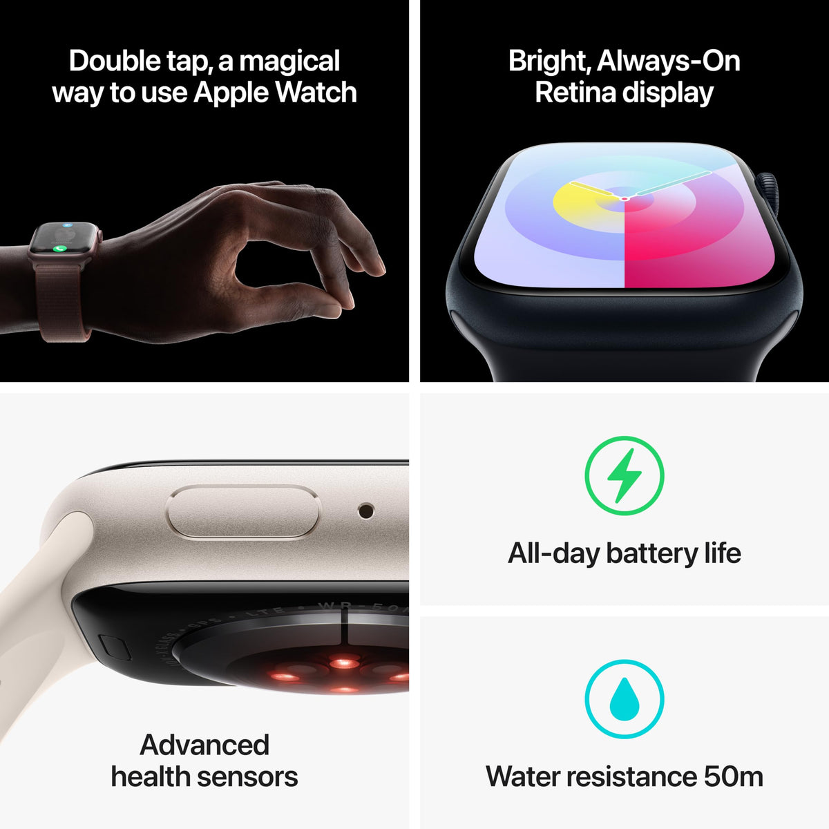 Apple Watch Series 9 (GPS + Cellular) – 45mm Silver Aluminum Case with Storm Blue Sport Band (M/L) – MRMH3LW/A