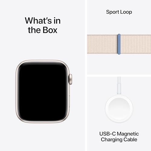Apple Watch SE 2nd Gen (GPS) 44mm Starlight Aluminum Case w/ Starlight Sport Loop – MRE63LL/A