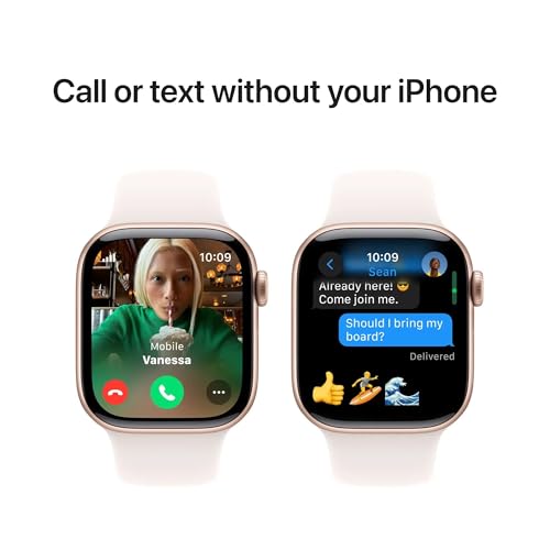 Apple Watch Series 10 - (GPS + Cellular) - 42mm Rose Gold Aluminum Case with Light Blush Sport Band - S/M - MWX93LW/