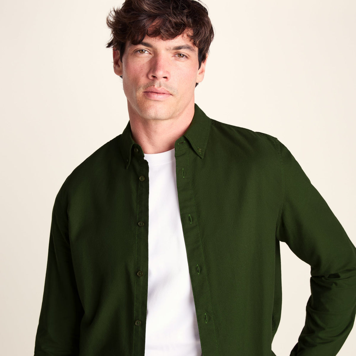 Barry Mens Long Sleeved Cotton Oxford Shirt - Leaf Green