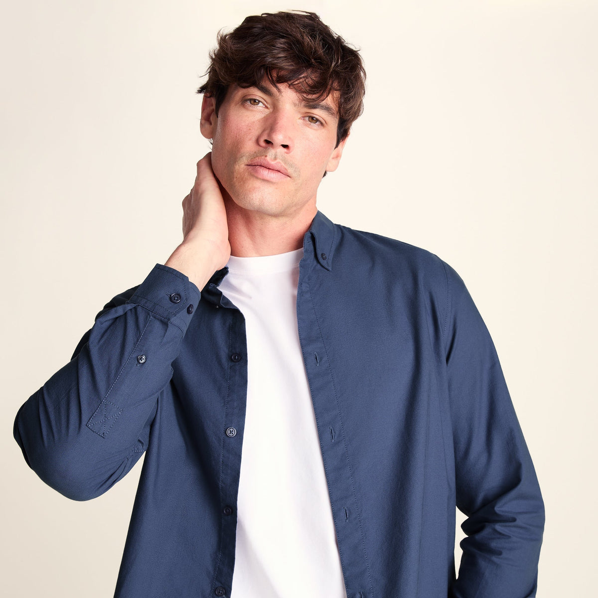 Barry Mens Long Sleeved Cotton Oxford Shirt - Smokey Blue
