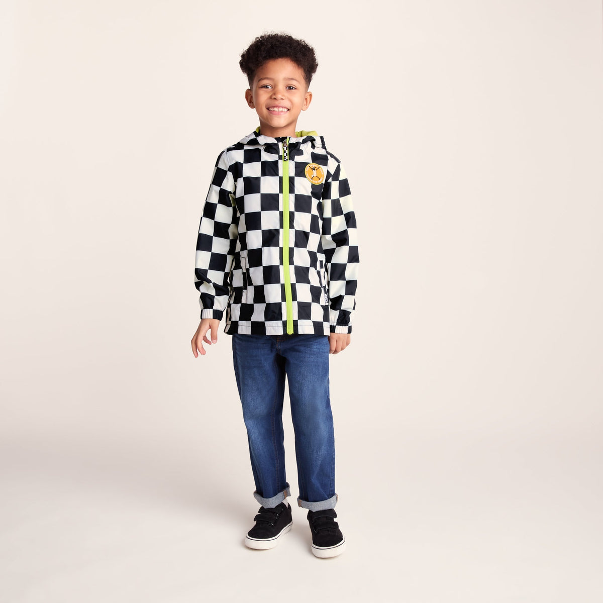 Cohampshire Kids Shaun the Sheep Waterproof Jacket - Black White Checkerboard