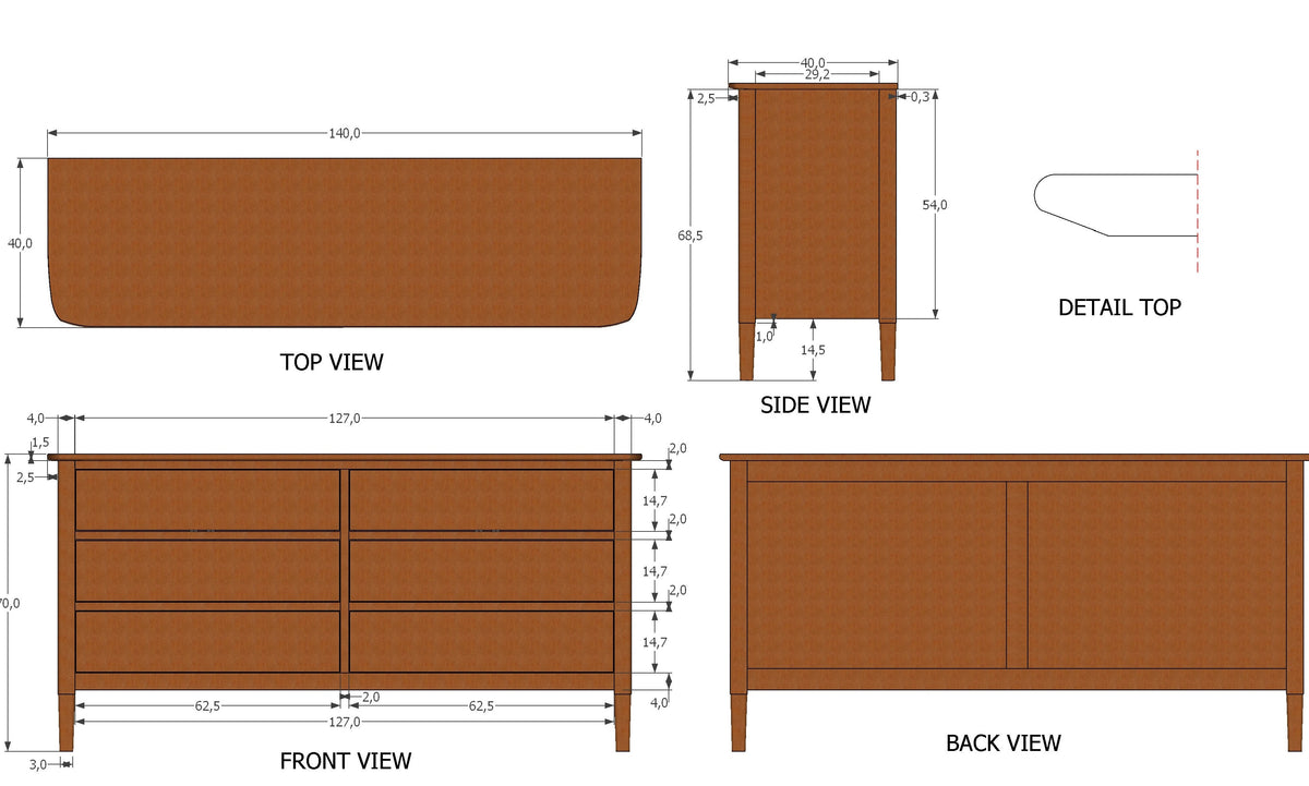 Norway Oak 6 Drawer Chest of Drawers