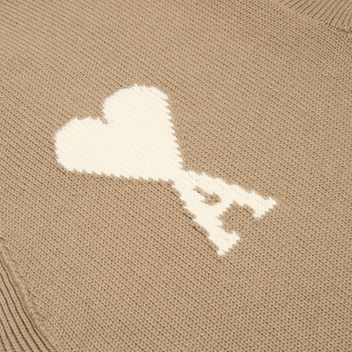 AMI Paris Cardigan With Contrasted AMI De Couer (Beige taupe/Ecru)