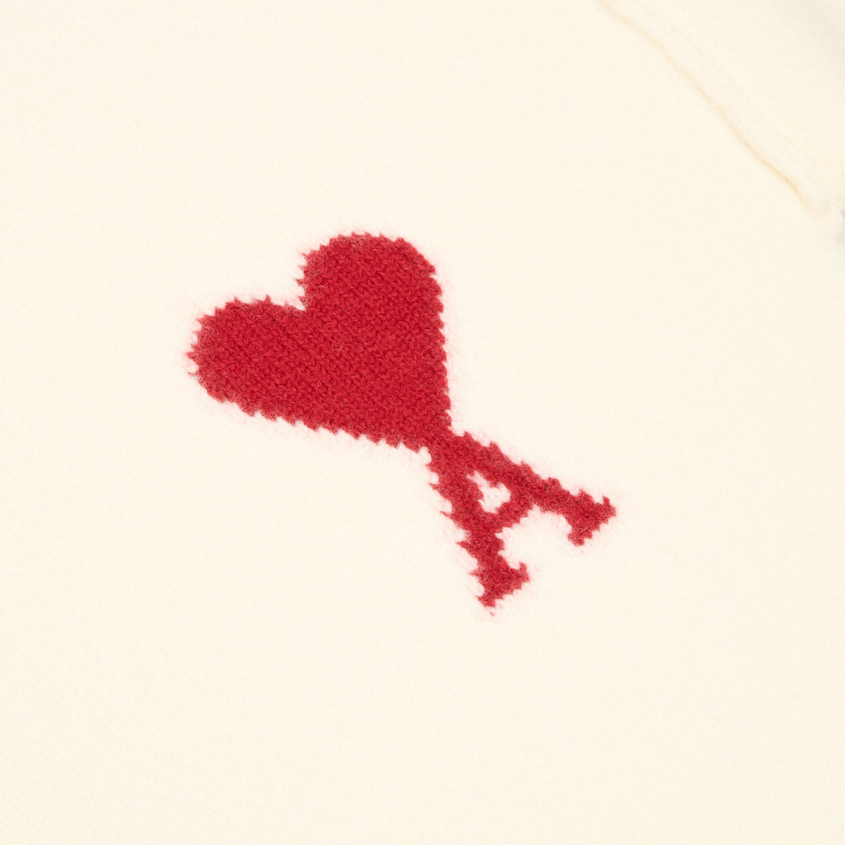AMI Paris Crewneck Sweater With Contrasted AMI De Couer (Ecru/Rouge)