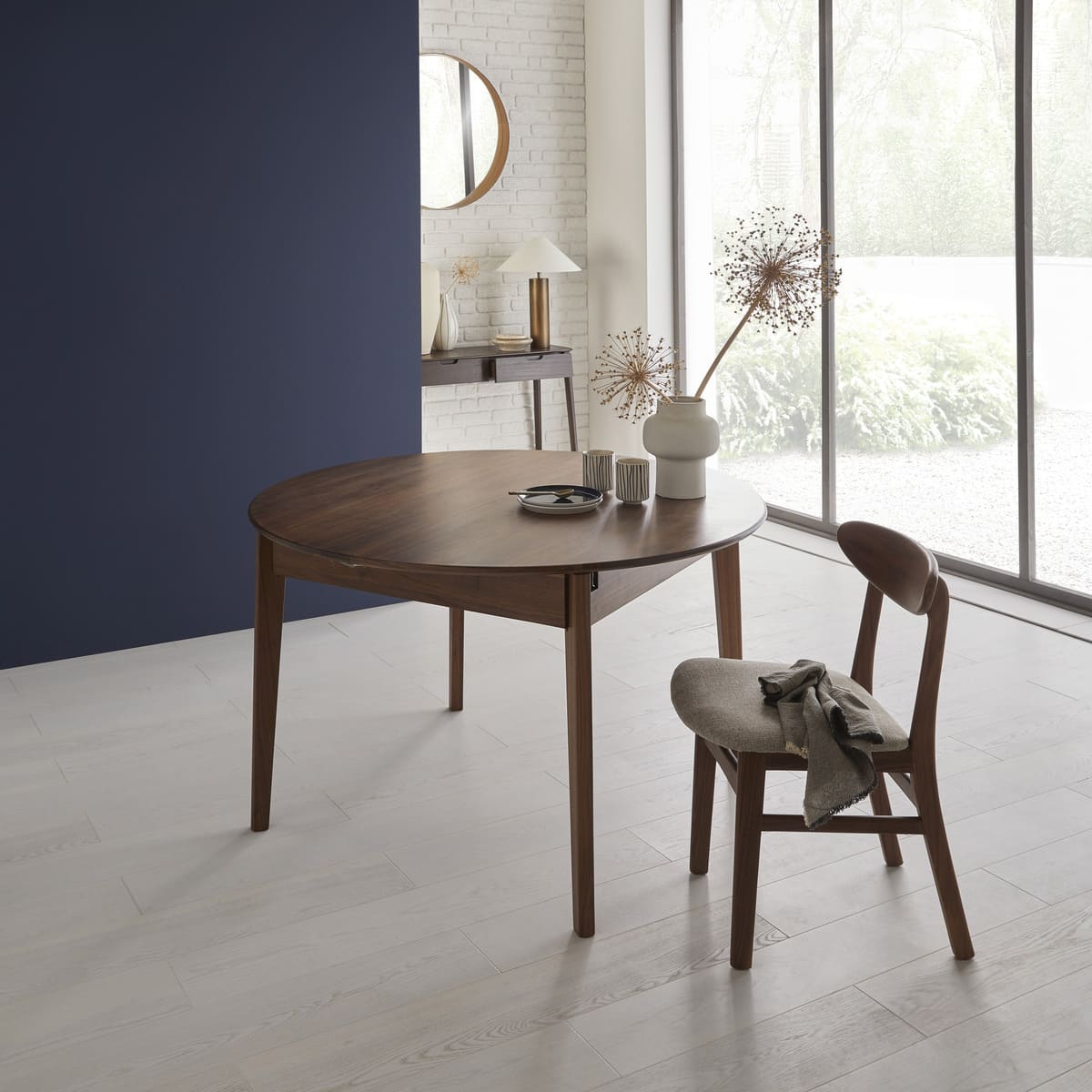 Wright Walnut Round Extendable Dining Table