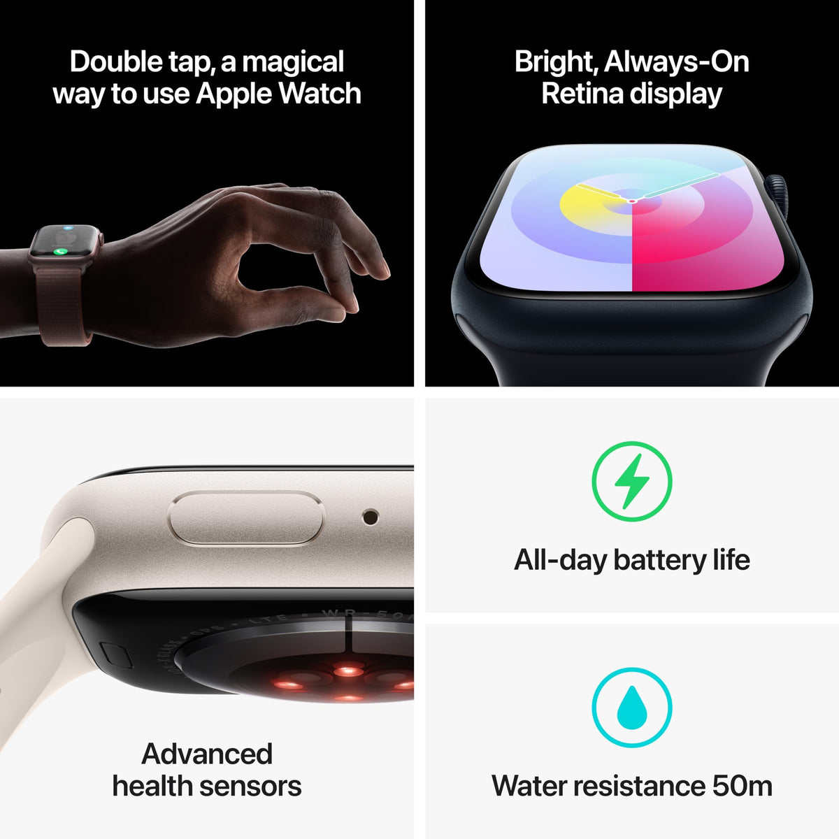 Apple Watch Series 9 (GPS+Cell) 45mm Starlight Aluminum Case w/ Starlight Sport Band (S/M) - MRM83LW/A