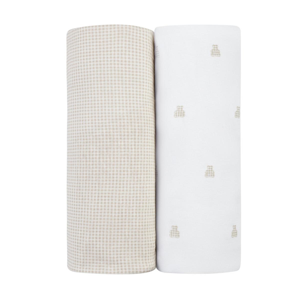 Ely's & Co. 2 Pack Crib Sheets - Gingham Bear Collection - Tan