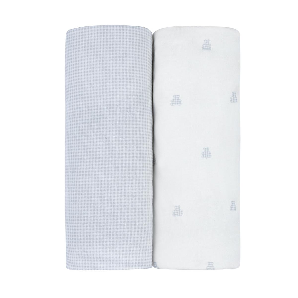 Ely's & Co. 2 Pack Pack n Play Sheets - Gingham Bear Collection - Blue