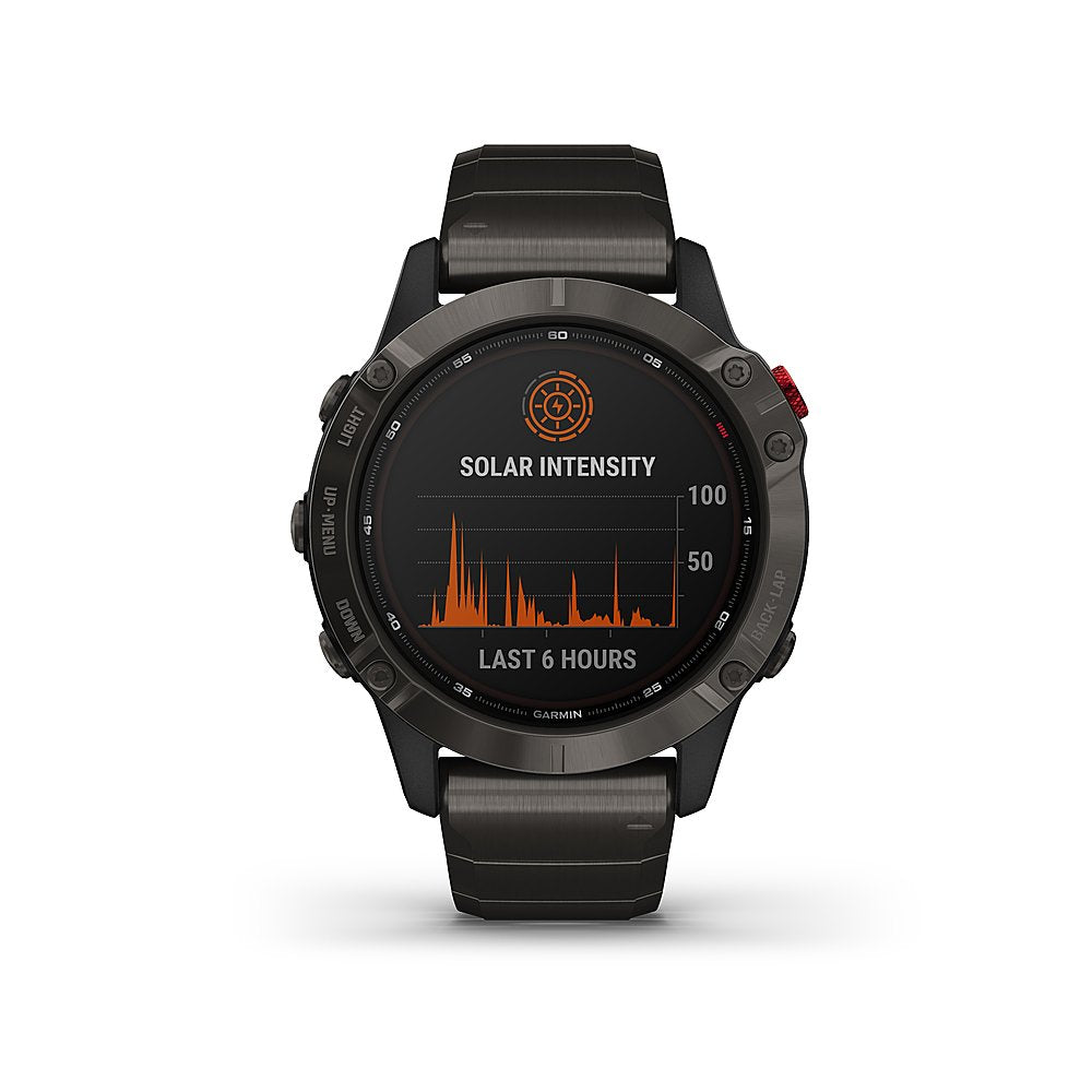 Garmin - fēnix 6 Pro Solar GPS Smartwatch 47mm Stainless Steel - Titanium Carbon Gray DLC