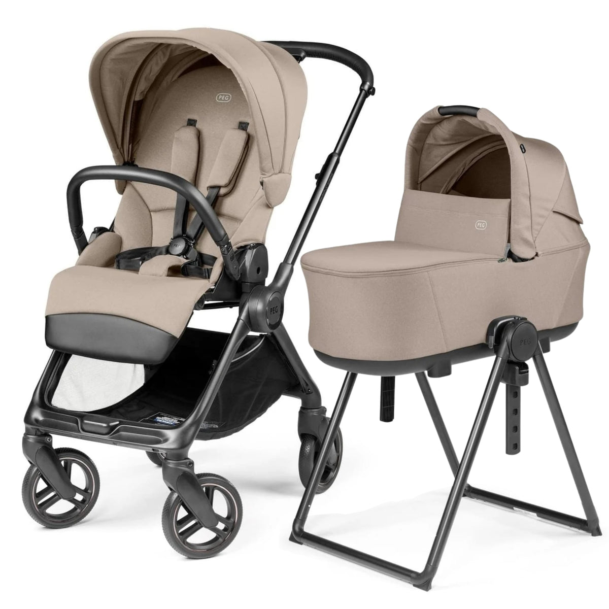 PEG Switch Reversible Handle Stroller + Culla Flex Bassinet With