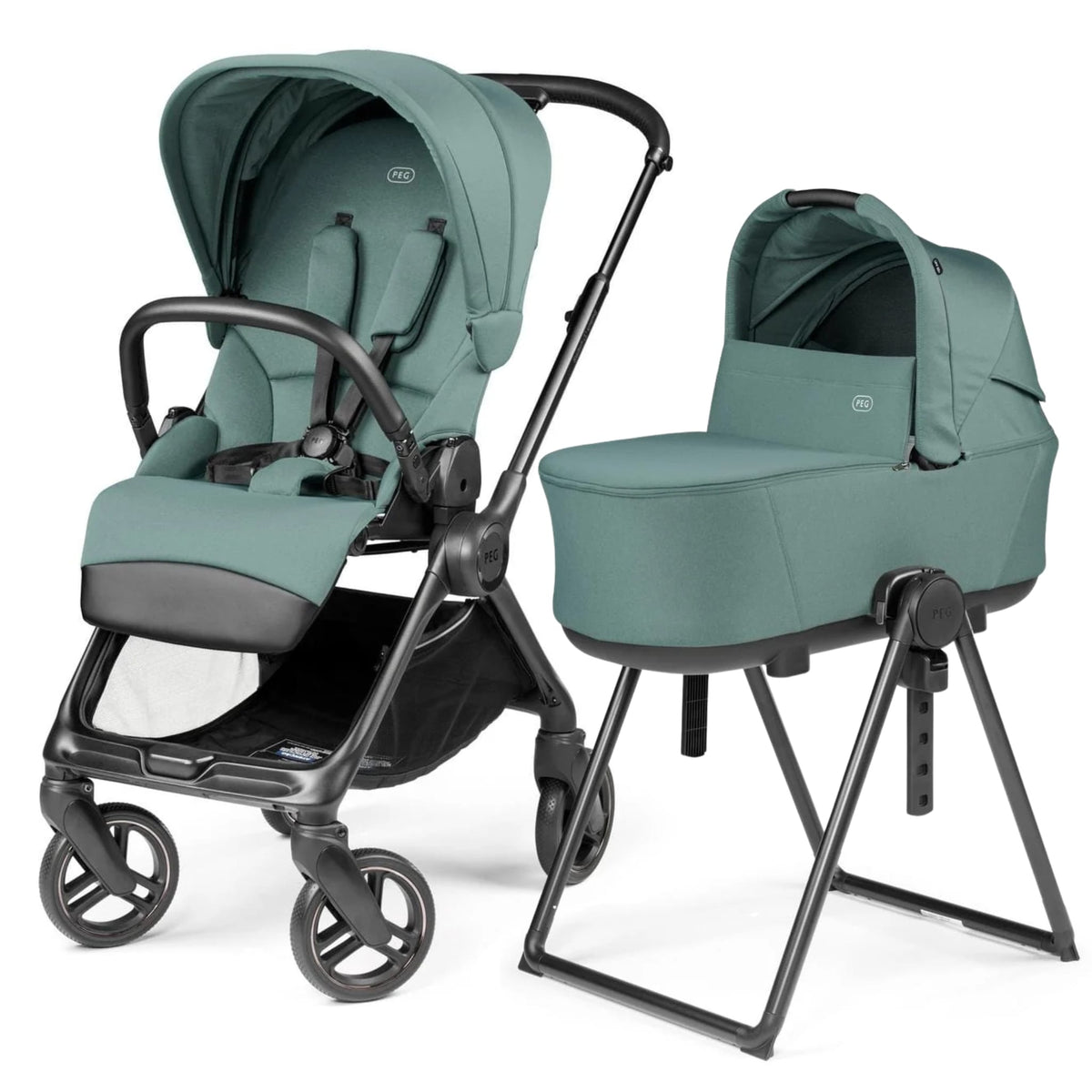 PEG Switch Reversible Handle Stroller + Culla Flex Bassinet With