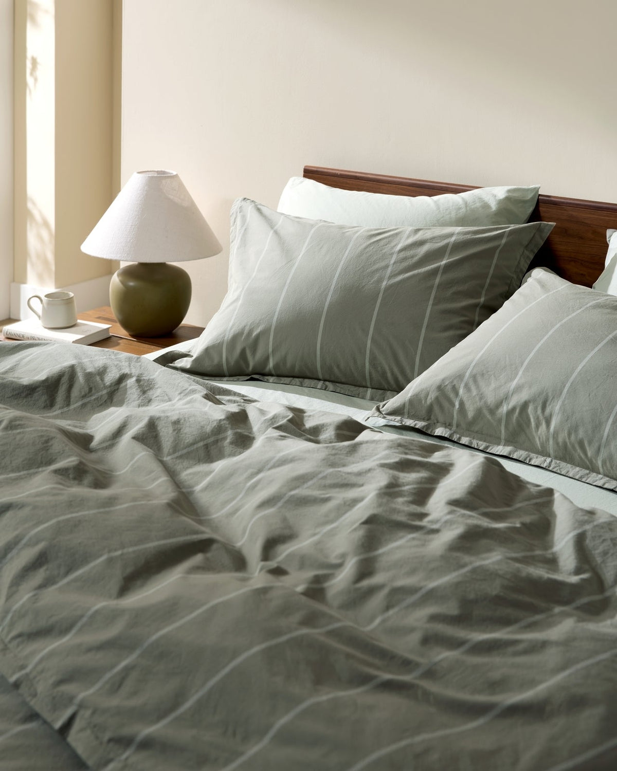 Percale Duvet Cover Set - Moss Stripe TW/XL