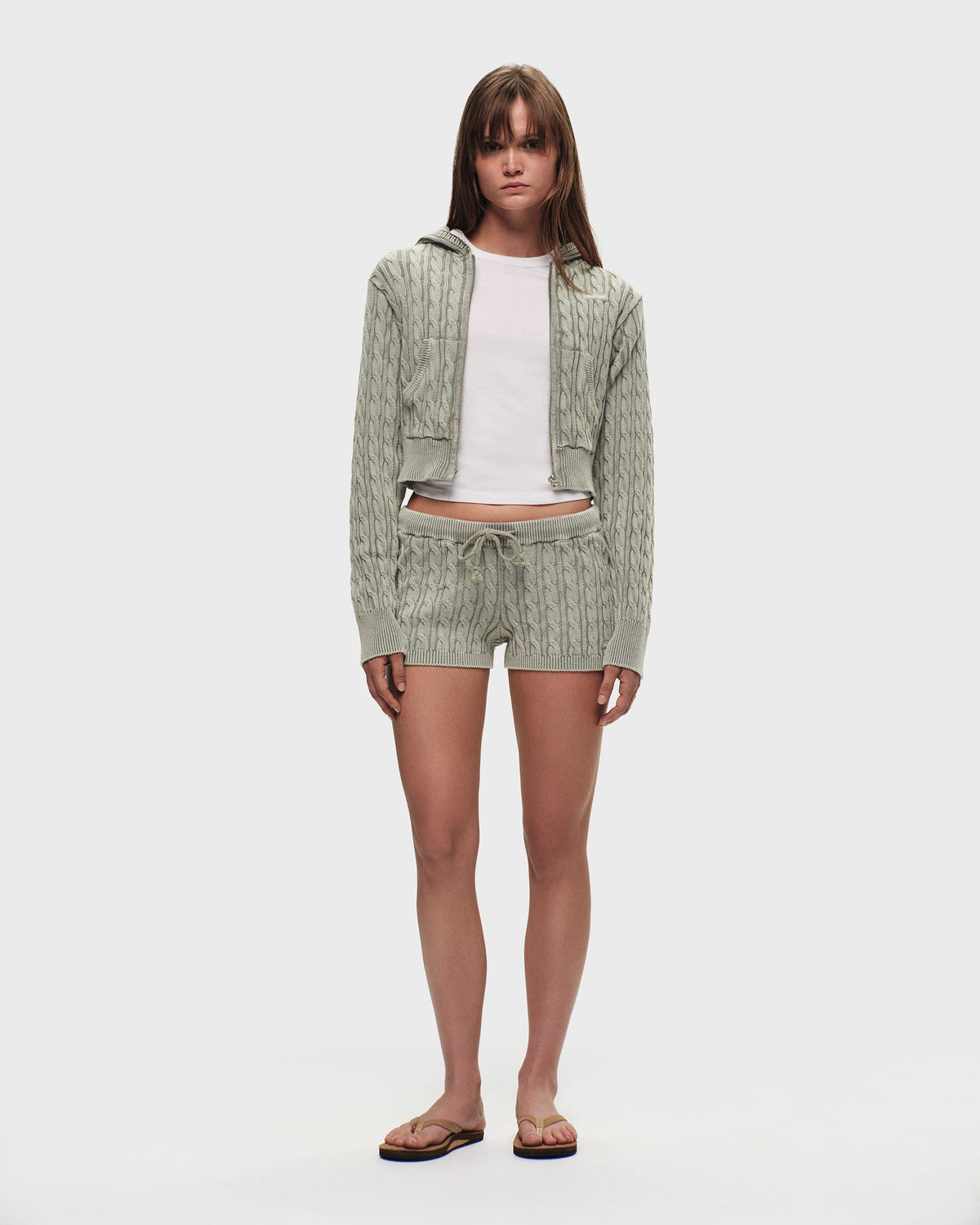 Classics Cropped Cable Knit Zip Up