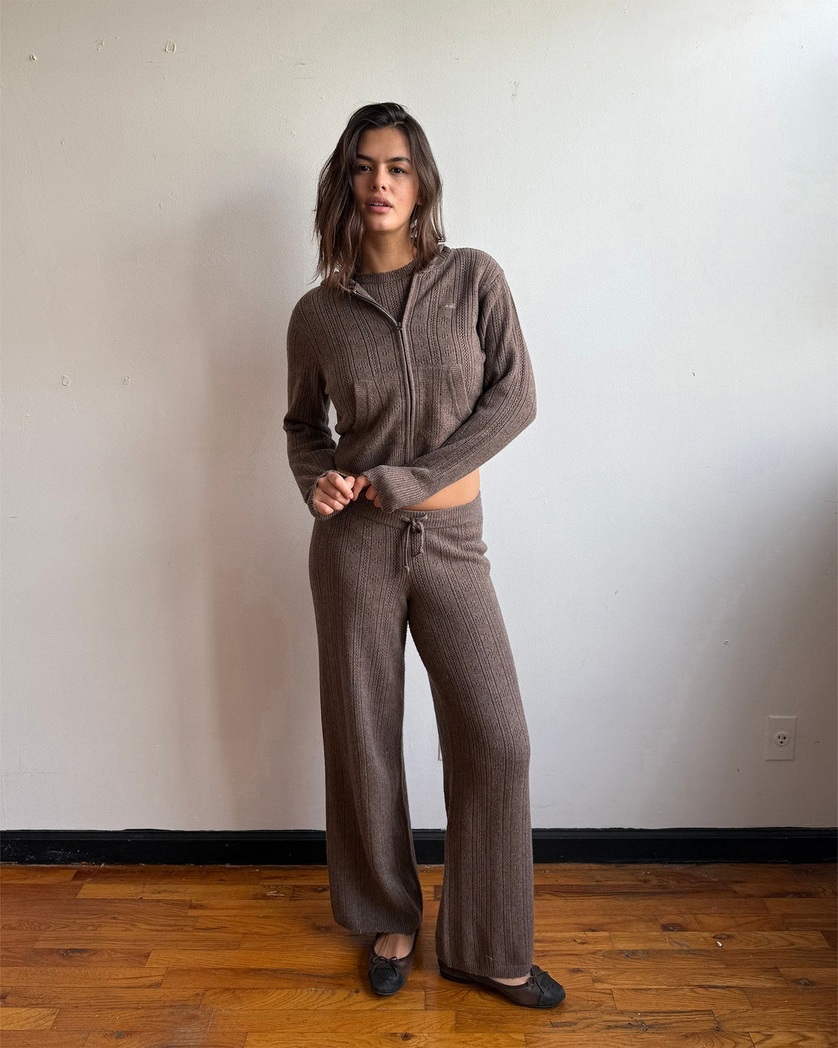 Pointelle Sweater Zip Up