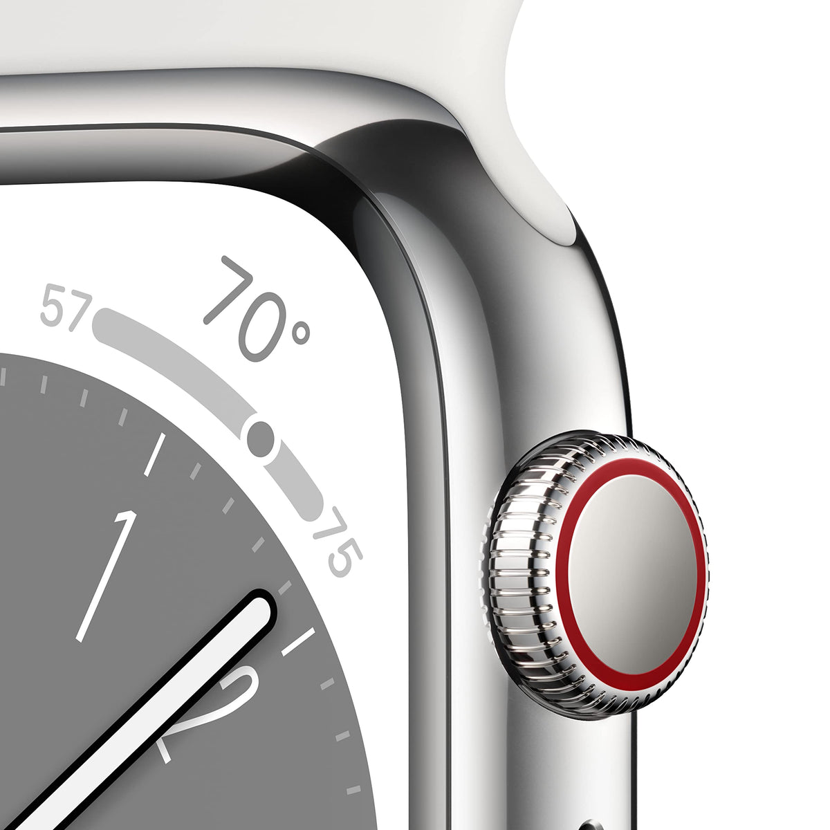Apple Watch Series 8 (GPS + Cellular, 41mm) - Silver Stainless Steel Case with White Sport Band M/L MNV73LL/A