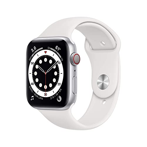 Apple Watch Series 6 (GPS + Cellular, 44mm) - Silver Aluminum Case with White Sport Band