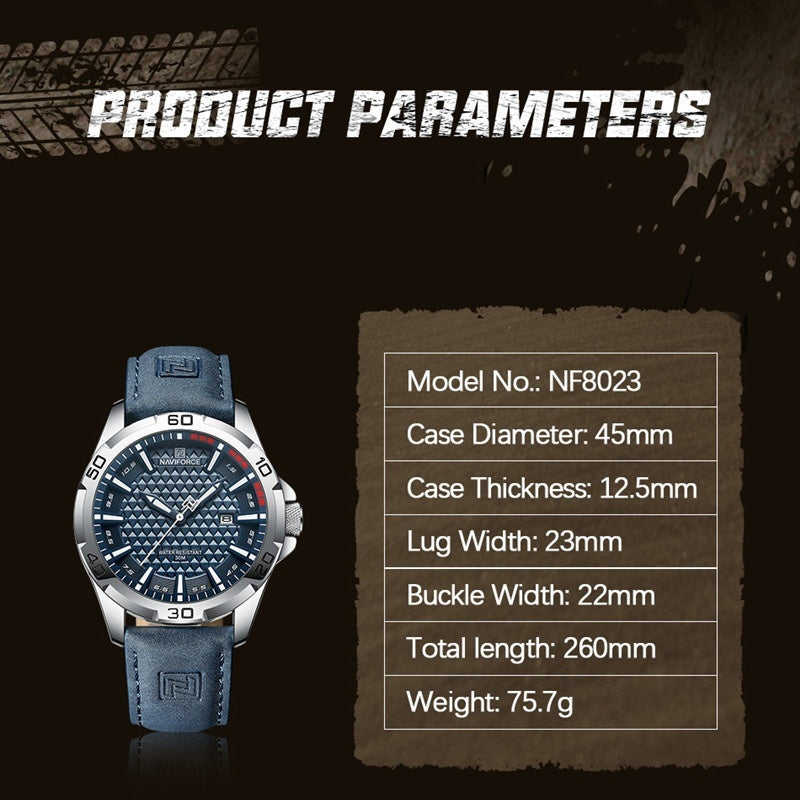 NAVIFORCE Men's Leather Strap Quartz Watch