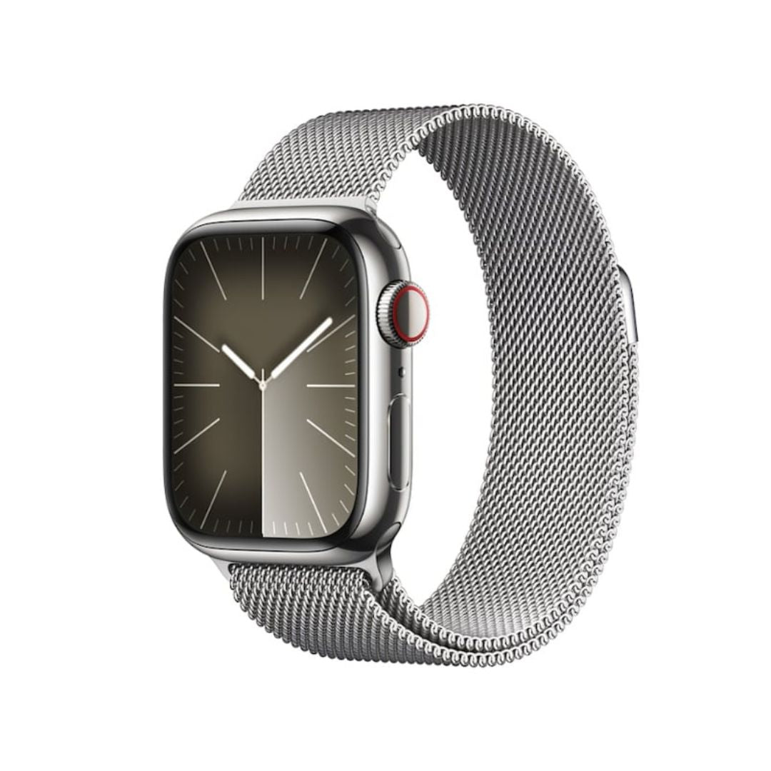 Apple Watch Series 9 (GPS + Cellular) 41mm Silver Stainless Steel Case w/ Silver Milanese Loop – MRJ43LW/A