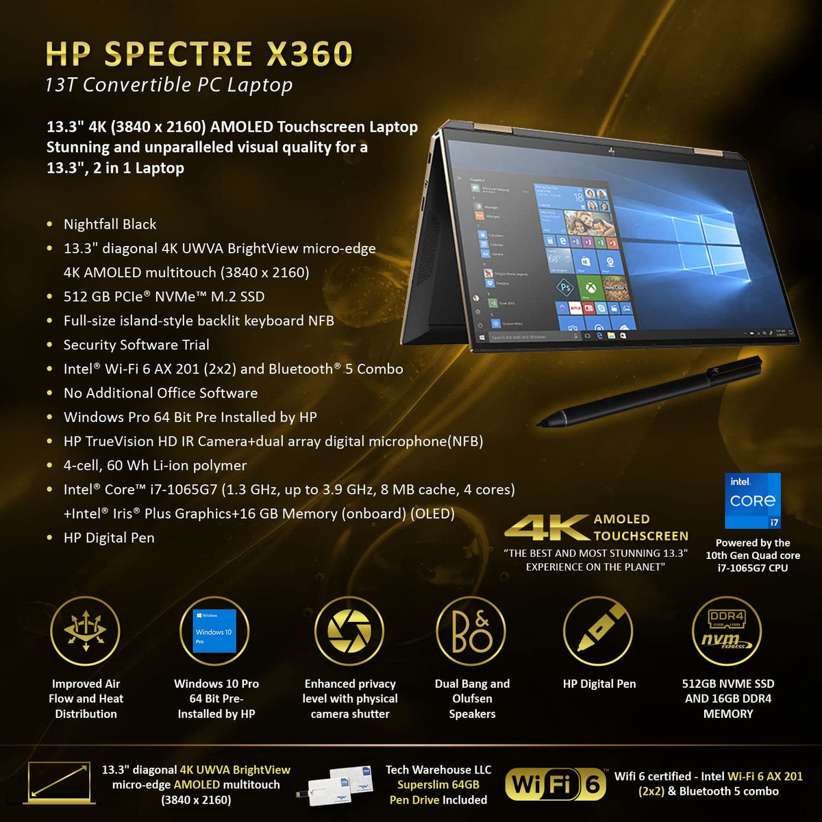 HP Spectre x360 - 2-in-1 UHD Touch - i7-1065G7 - 16GB RAM - 512GB SSD - Blue