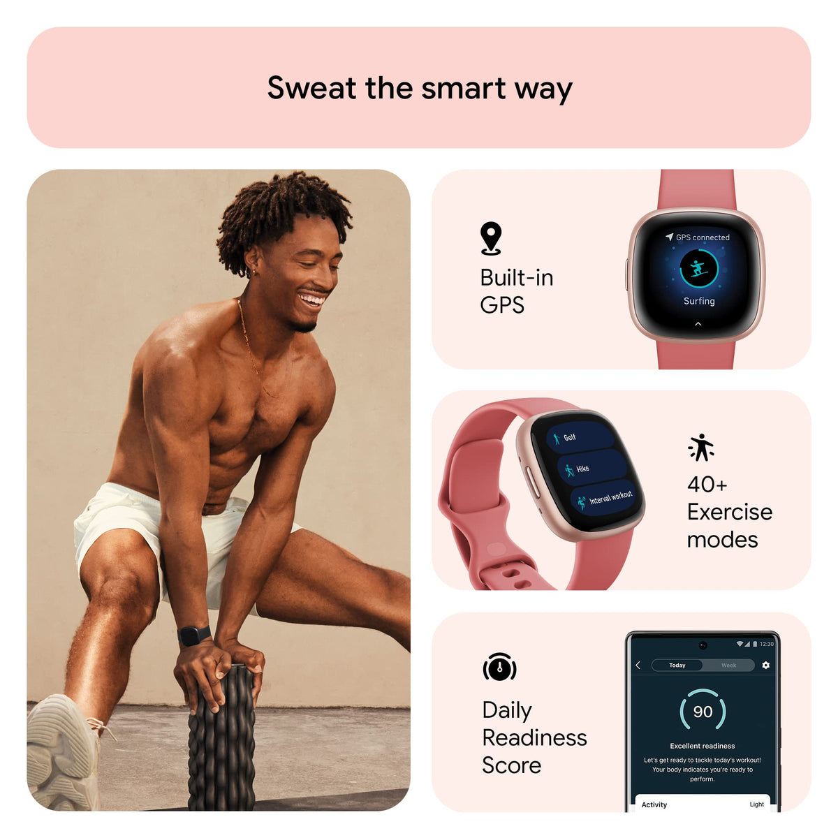 Fitbit Versa 4 Fitness Smartwatch – Copper Rose Aluminum Case with Pink Sand Band – FB523RGRW-US