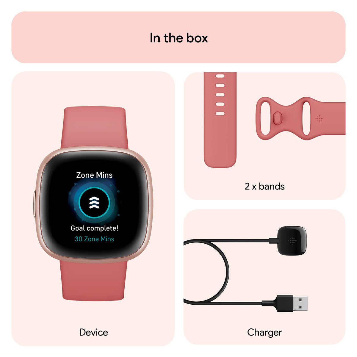 Fitbit Versa 4 Fitness Smartwatch – Copper Rose Aluminum Case with Pink Sand Band – FB523RGRW-US