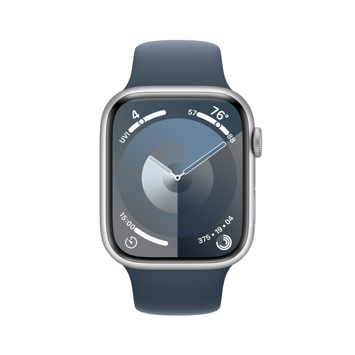 Apple Watch Series 9 (GPS + Cellular) – 45mm Silver Aluminum Case with Storm Blue Sport Band (M/L) – MRMH3LW/A