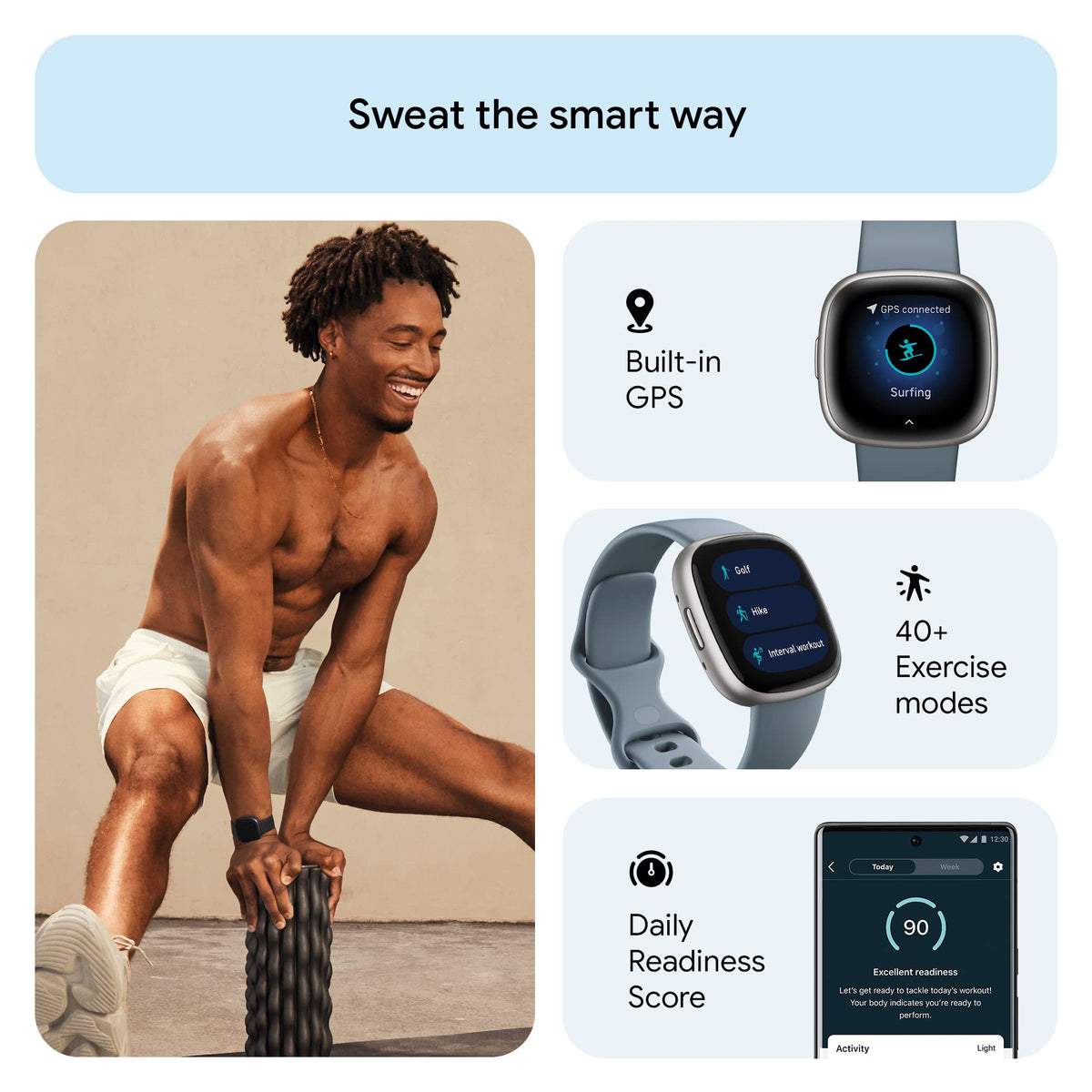 Fitbit Versa 4 Fitness Smartwatch – Platinum – FB523SRAG-US