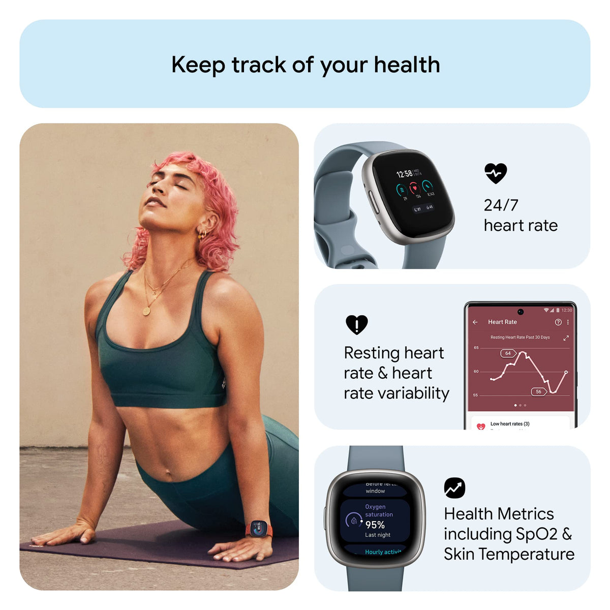 Fitbit Versa 4 Fitness Smartwatch – Platinum – FB523SRAG-US