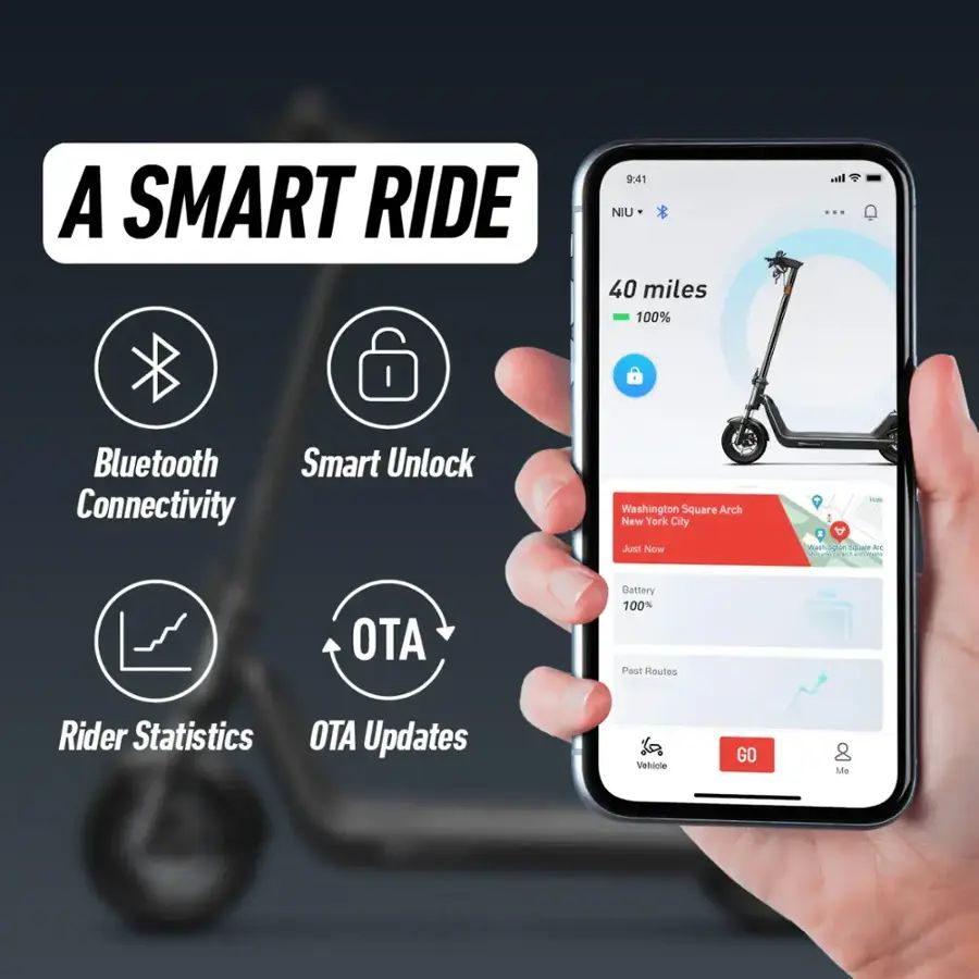 NIU KQi 300P Foldable Electric Kick Scooter W/ 30 mi Max Range & 20 mph Max Speed - Black