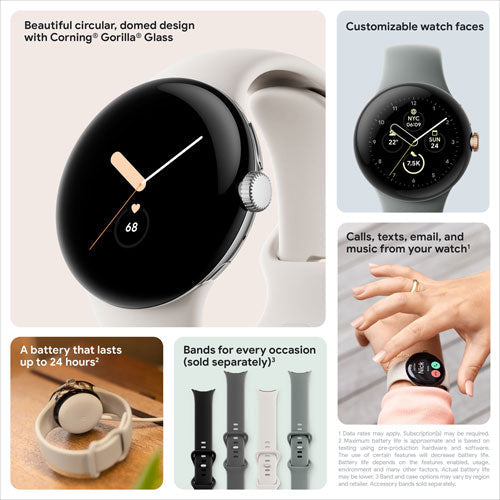 Google Pixel Watch 41mm LTE Polished Silver Stainless Steel with Chalk Band – GA02832-US