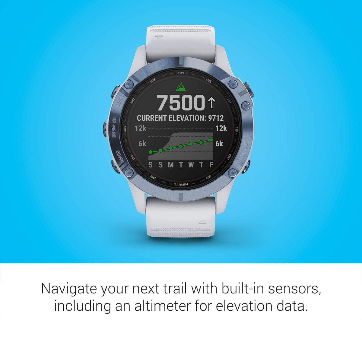 Garmin Fenix 6 Pro Solar – 47mm Titanium – Mineral Blue Case with Whitestone Band – 010-02410-18