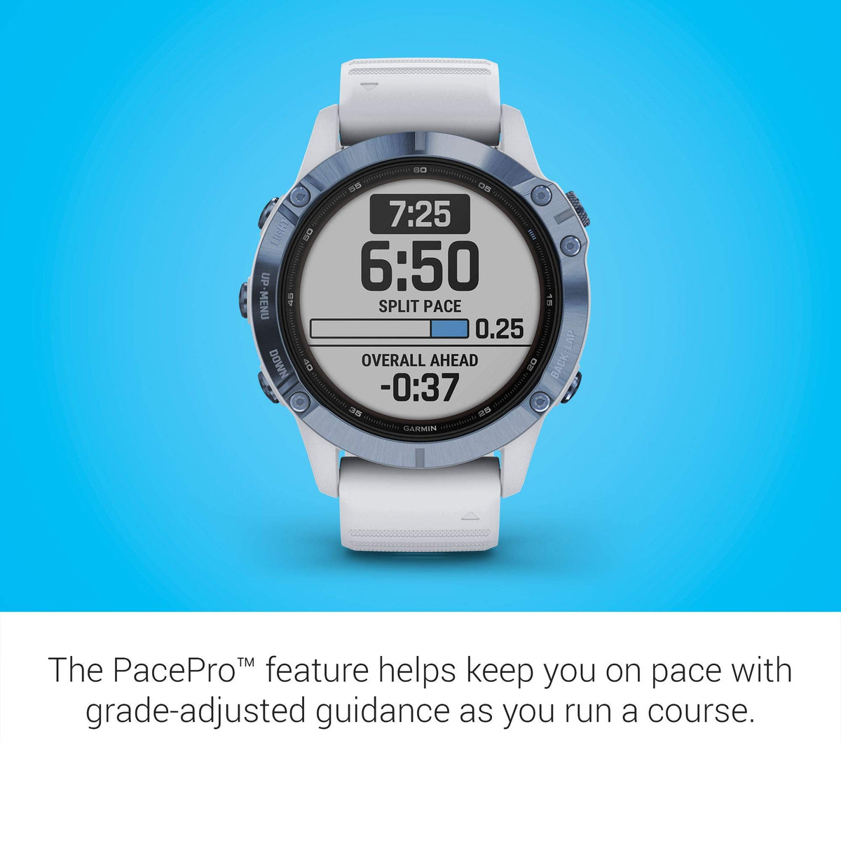Garmin Fenix 6 Pro Solar – 47mm Titanium – Mineral Blue Case with Whitestone Band – 010-02410-18