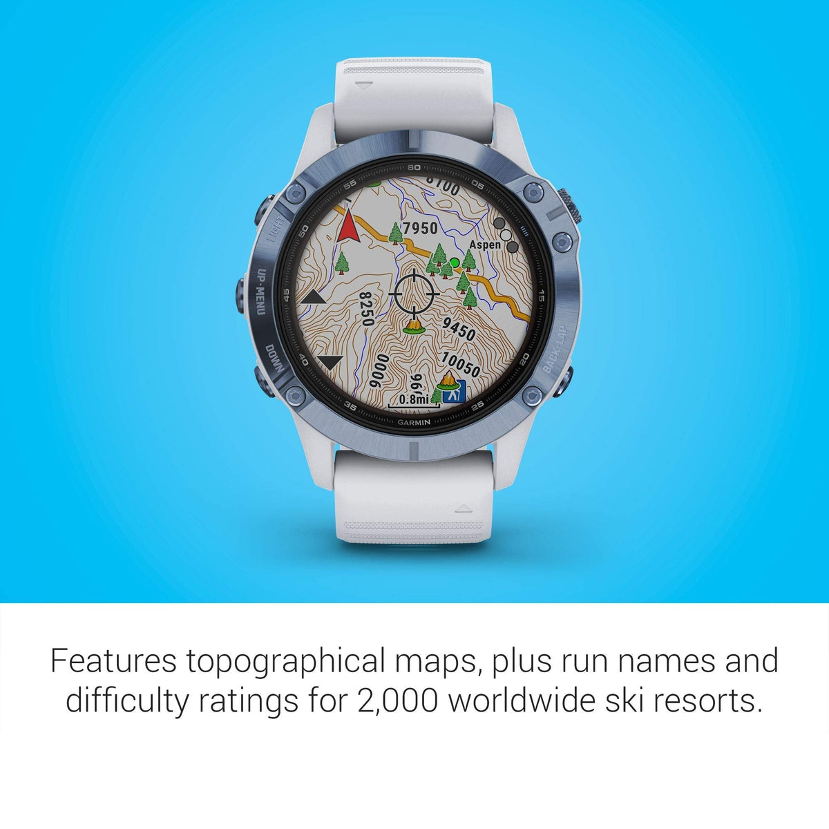 Garmin Fenix 6 Pro Solar – 47mm Titanium – Mineral Blue Case with Whitestone Band – 010-02410-18