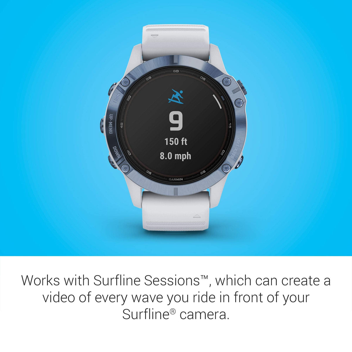 Garmin Fenix 6 Pro Solar – 47mm Titanium – Mineral Blue Case with Whitestone Band – 010-02410-18