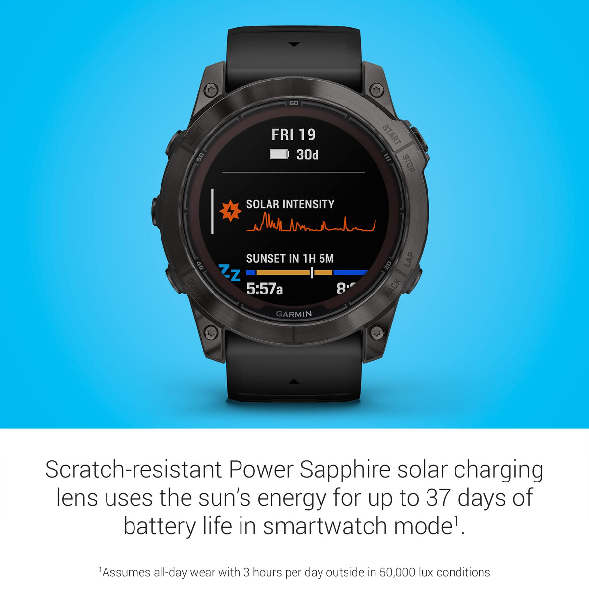 Garmin fēnix 7X Pro Sapphire Solar GPS – Carbon Gray DLC Titanium with Black Silicone Band – 010-02778-10