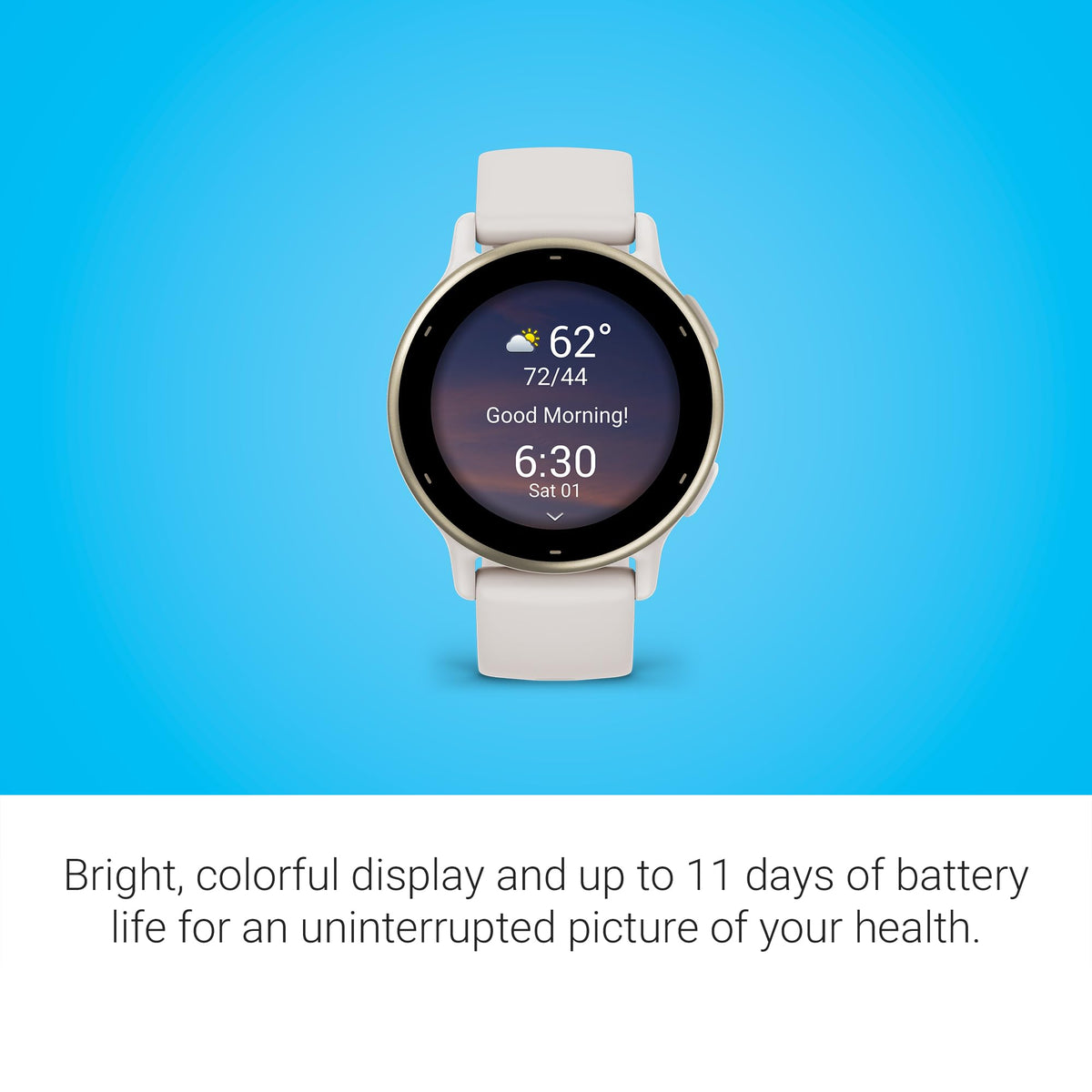 Garmin Vivoactive 5 GPS Smartwatch – 42mm Cream Gold Aluminum with Ivory Silicone Band – 010-02862-11