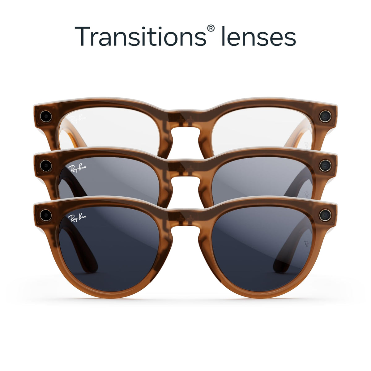 Ray-Ban Meta – Headliner Smart Glasses with Meta AI, Audio, Photo, and Video – Clear to Sapphire Transitions Lenses – Shiny Caramel – 6706MF50