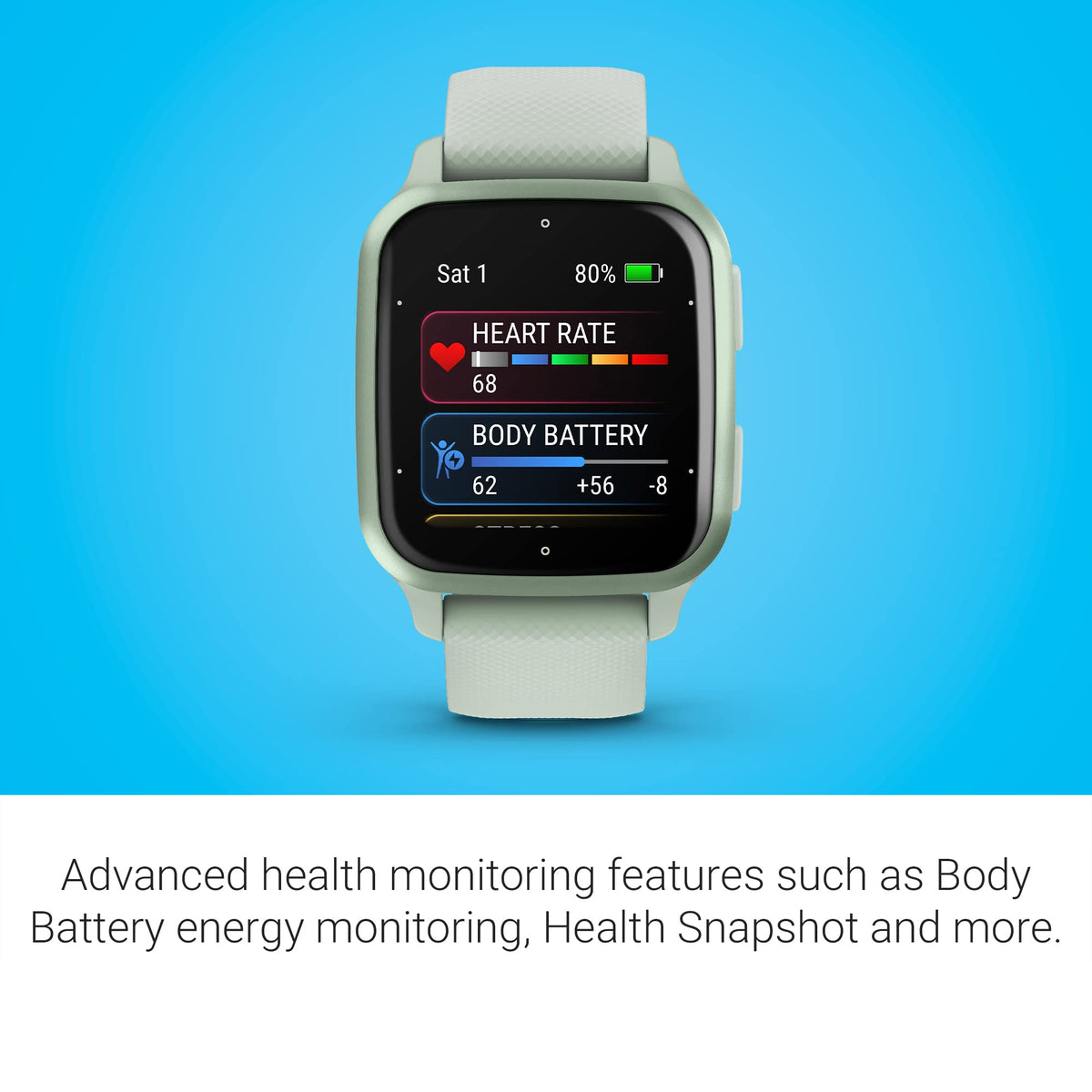 Garmin Venu Sq 2 GPS Smartwatch – 40mm – Cool Mint Case with Cool Mint Silicone Band – 010-02701-02