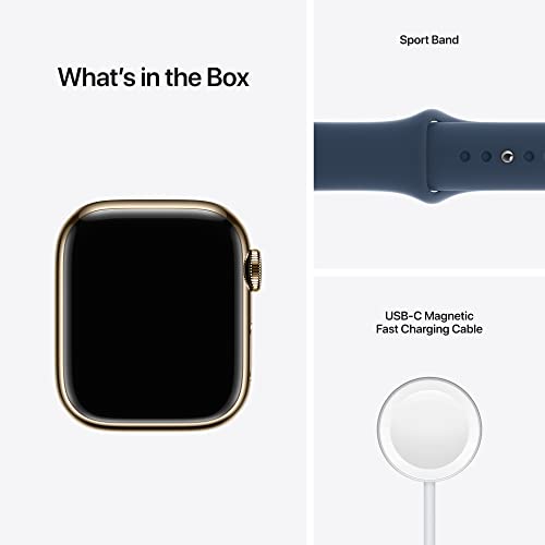 Apple Watch Series 7 Cellular - 45mm Gold with Abyss Blue Sport Band -MN9J3LL/A