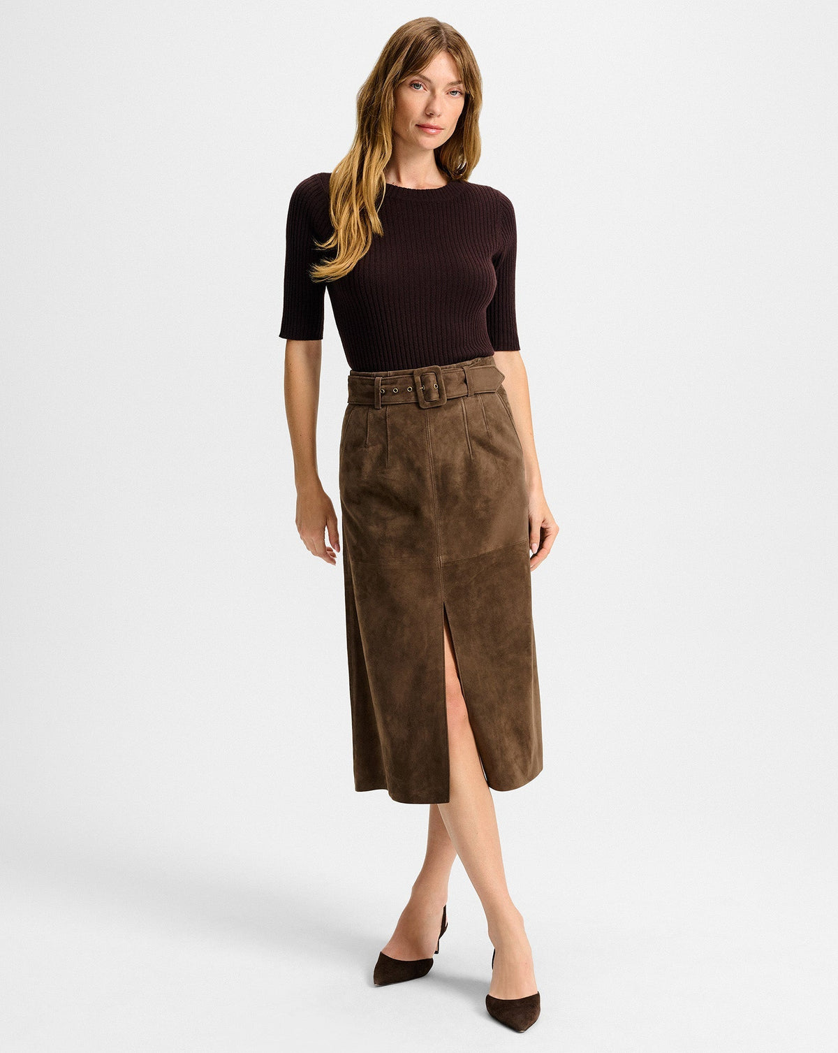Alexie Suede Midi Skirt