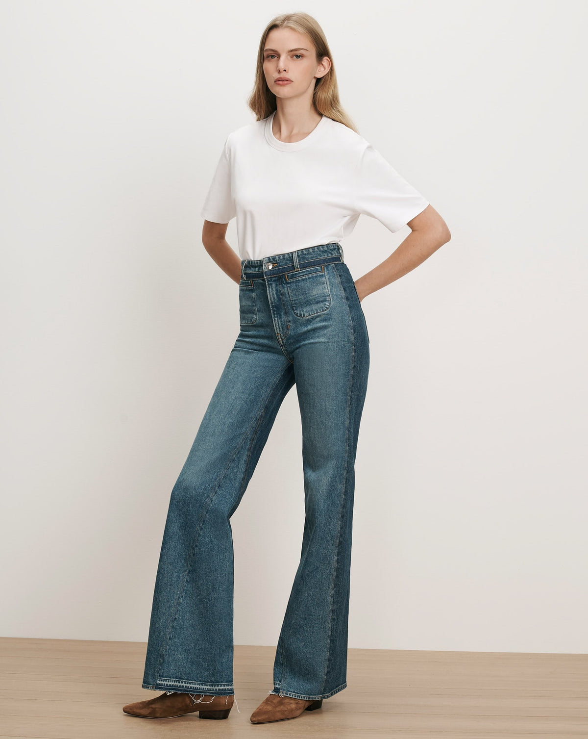 Crosbie Color-Block Slim Wide-Leg Jean