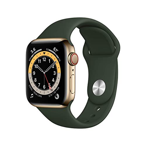 Apple Watch Series 6 (GPS + Cel) 40mm Gold SS Case with Cyprus Green Sport Band - M02W3LL/A