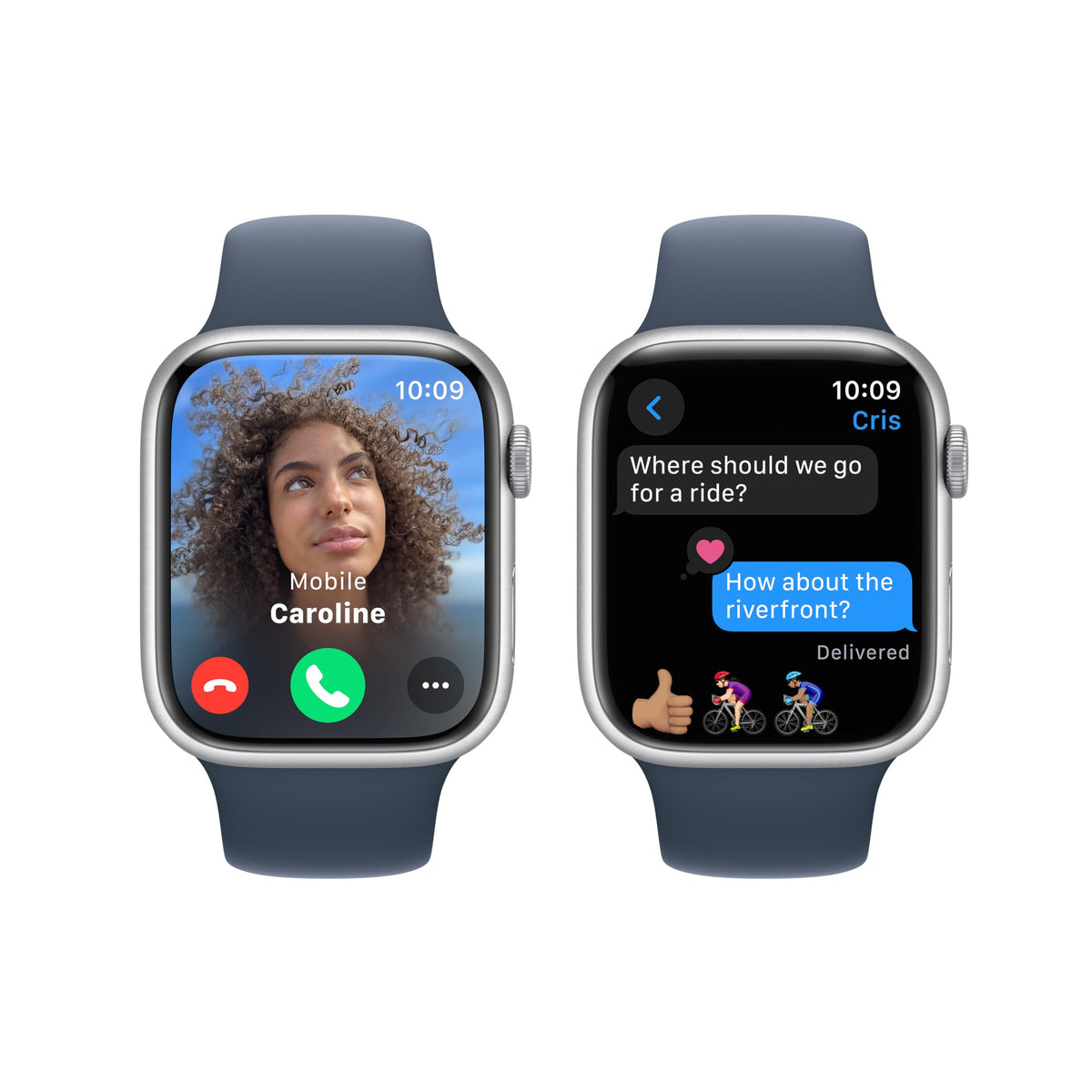 Apple Watch Series 9 GPS 45mm Silver Aluminum Case w/ Storm Blue Sport Band (S/M) -  MR9D3LW/A