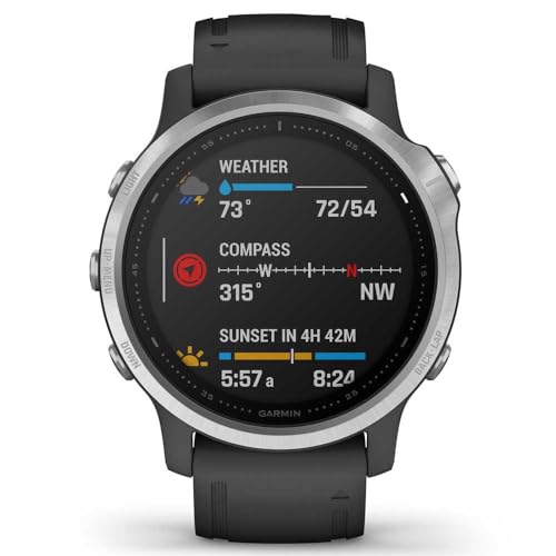 Garmin fēnix 6S GPS Smartwatch 30mm - Silver w/ Black Silicone Band - 010-02159-01
