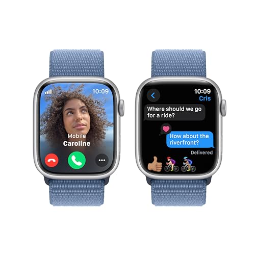 Apple Watch Series 9 (GPS+Cell) 45mm Silver Aluminum Case w/ Winter Blue Sport Loop - MRMJ3LL/A