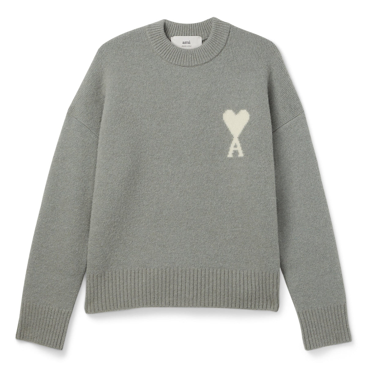 AMI Paris ADC Alpaca Crewneck Sweater (Grey/Off white)