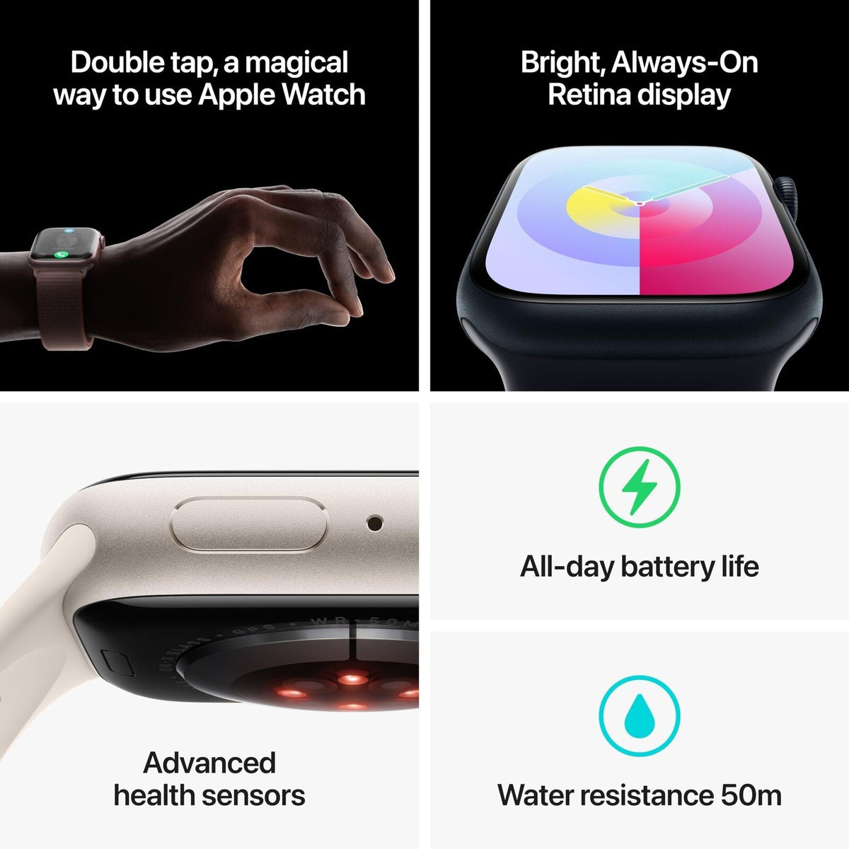 Apple Watch Series 9 (GPS) 45mm Aluminum Case with Midnight Sport Band - S/M - Midnight - MR993LL/A