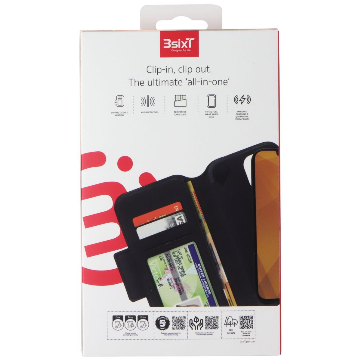 3SIXT DuoFolio Series Fold Wallet Case for Apple iPhone 13 Pro - Black - New
