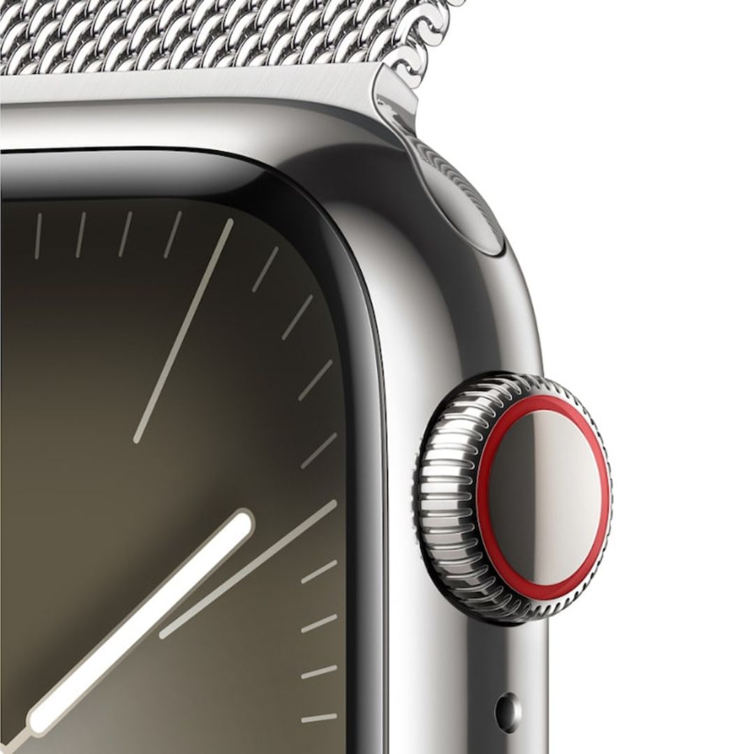 Apple Watch Series 9 (GPS + Cellular) 41mm Silver Stainless Steel Case w/ Silver Milanese Loop – MRJ43LW/A